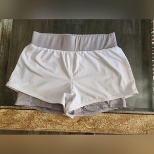 Fabletics White and Gray Athletic Shorts